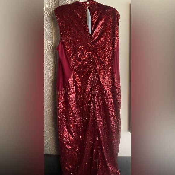 Karen Millen Sequin Midi Dress Wine Red Sleeveless Sz 18 - Picture 6 of 16
